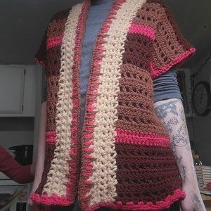 Colorful short sleeve crochet shawl